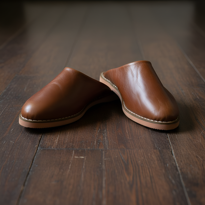 Babouche traditionnelle en cuir confortable et résistante pour femme – Coloris Marron Clair