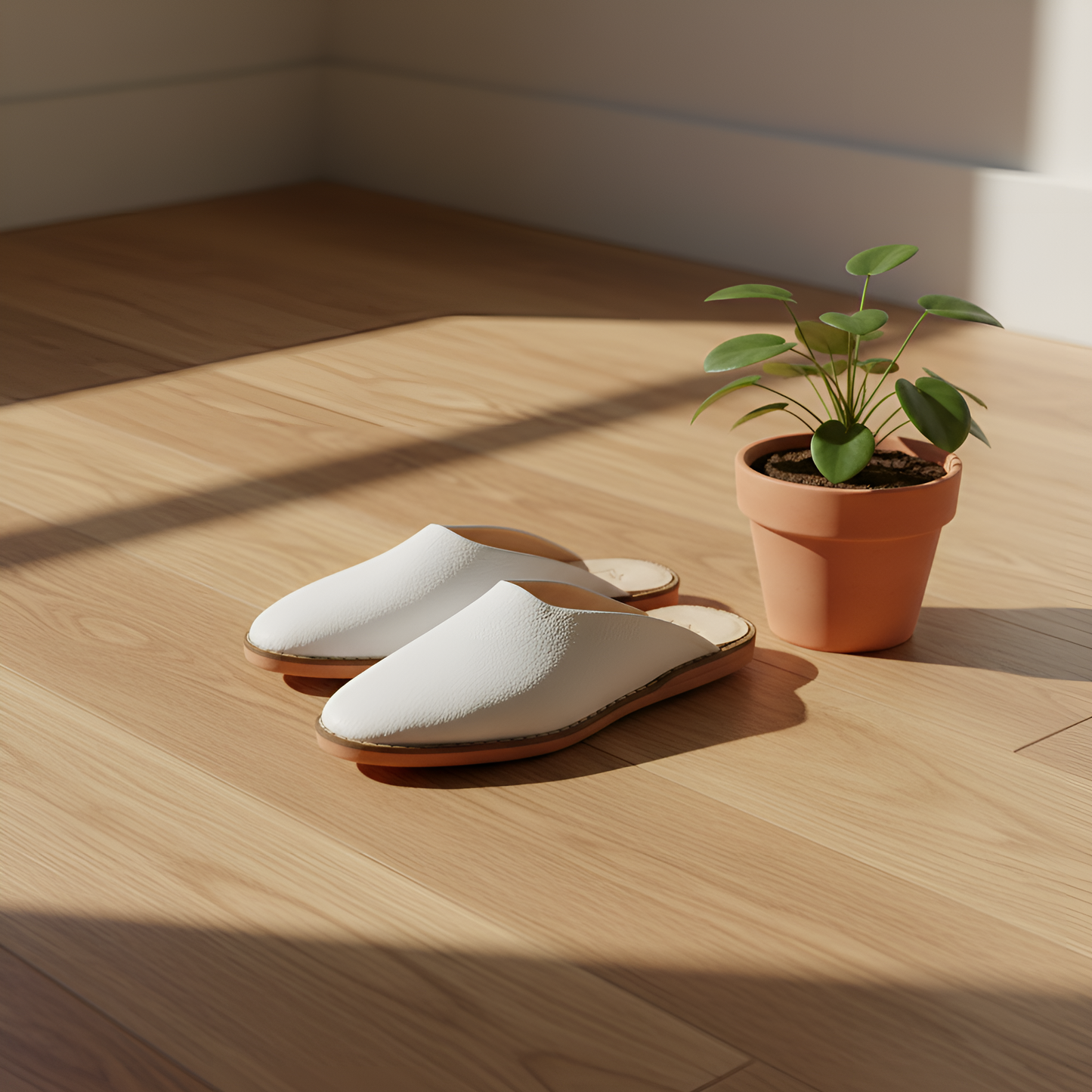 Traditional comfortable and resistant leather slipper for men - White color