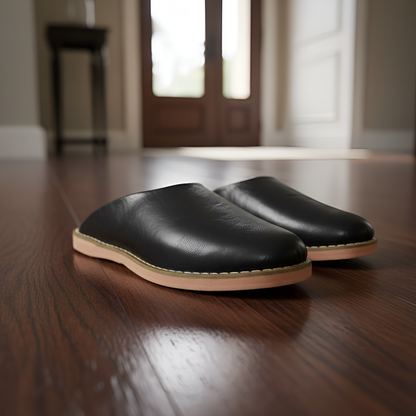 Babouche traditionnelle en cuir confortable et résistante pour femme – Coloris Noir