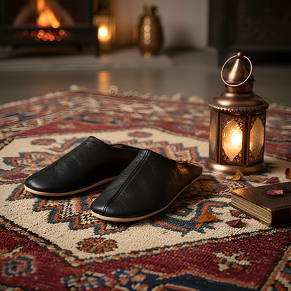 Comfortable traditional slippers in soft leather for men - Color Black