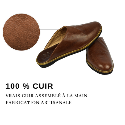 Traditional slippers in comfortable and resistant leather for women - Color Dark Brown