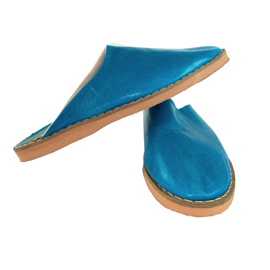 Traditional comfortable and resistant leather slippers for women - Color Blue