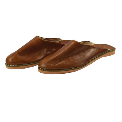 Traditional comfortable and resistant leather slippers for men - Color Light Brown