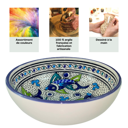 Handcrafted ceramic bowl - Color Blue/Blue Fish - 18 cm