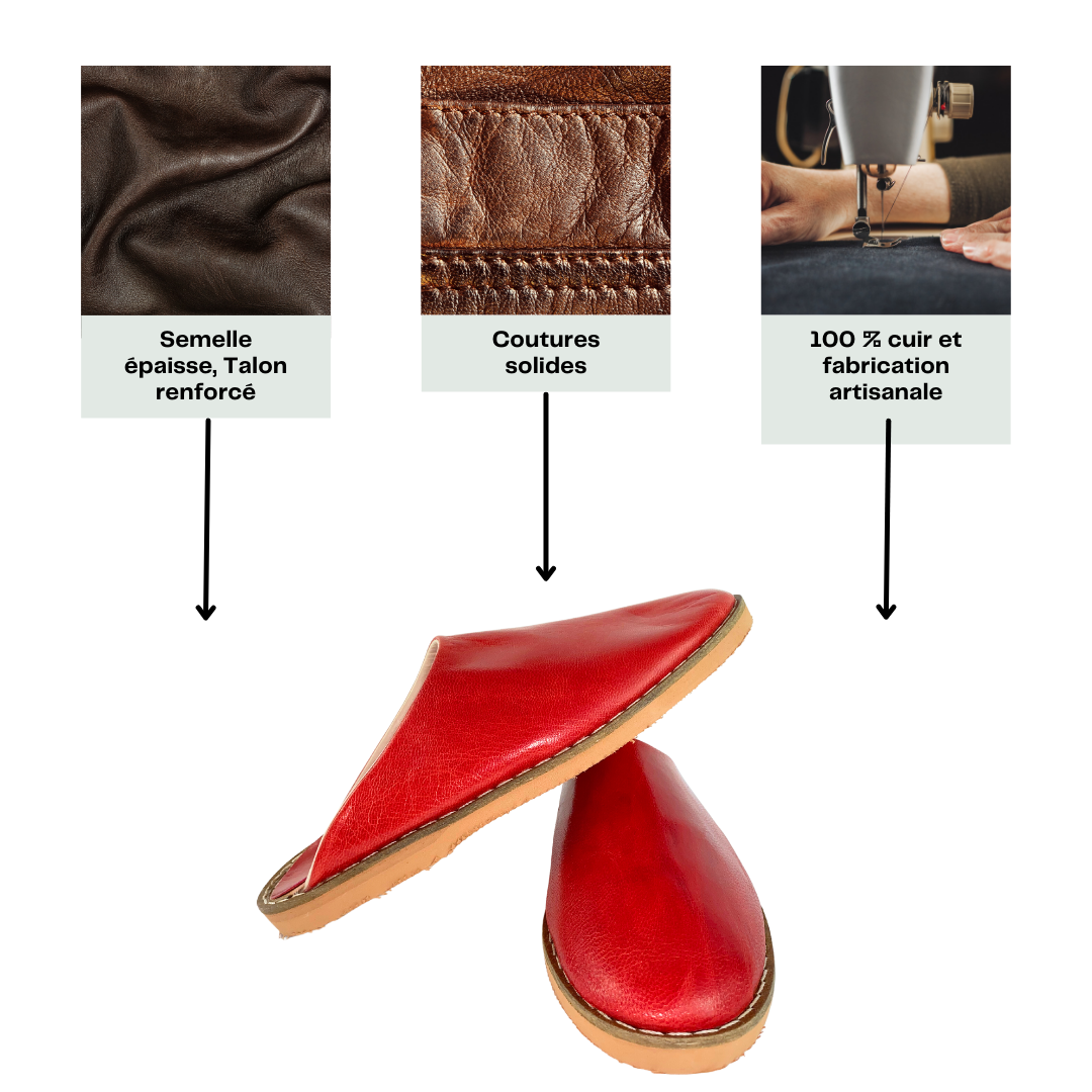 Babouche traditionnelle en cuir confortable et résistante pour homme – Coloris Rouge