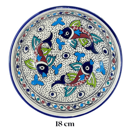 Bol en céramique fabrication artisanale - Coloris Bleu/Poisson Rouge - 18 cm