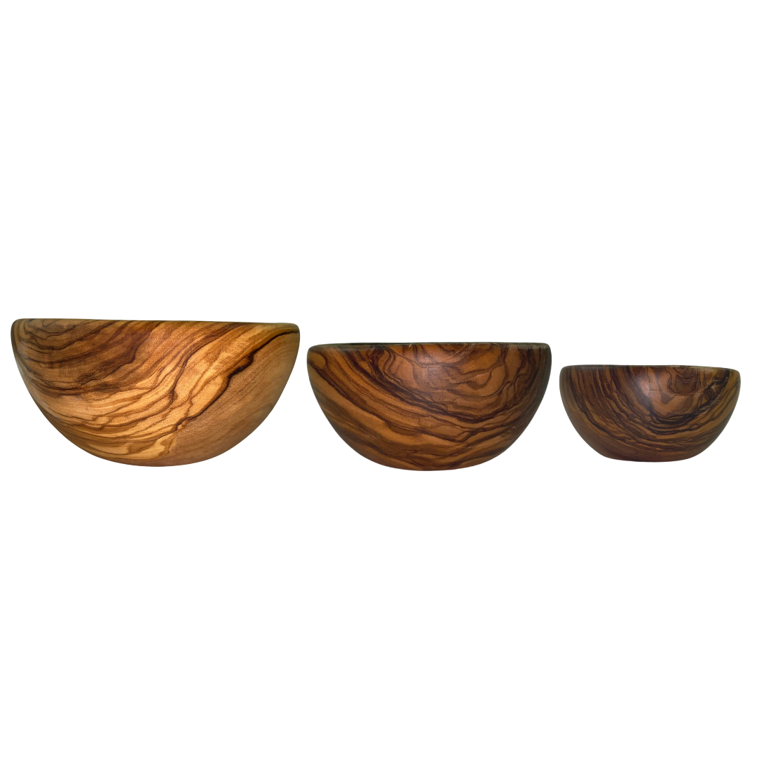 Bols en bois d'olivier – Lot de 3 bols - 8 cm, 12, cm et 14 cm