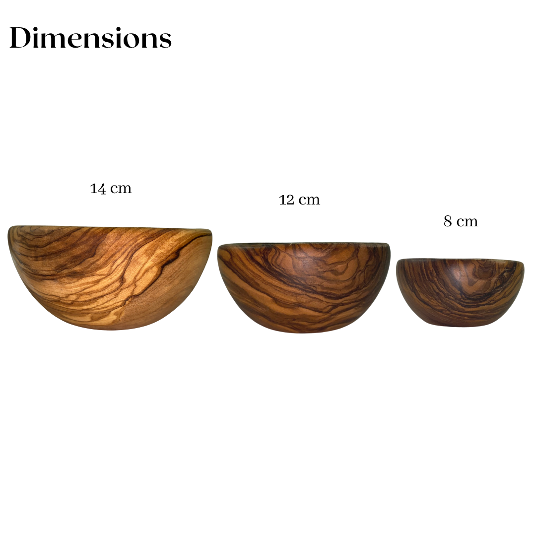 Bols en bois d'olivier - Lot de 2 - 8 cm, 12 cm ou 14 cm
