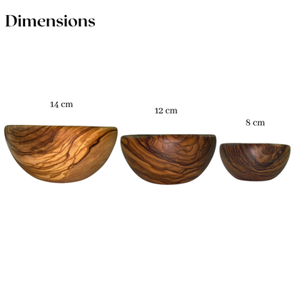Bols en bois d'olivier - Lot de 2 - 8 cm, 12 cm ou 14 cm