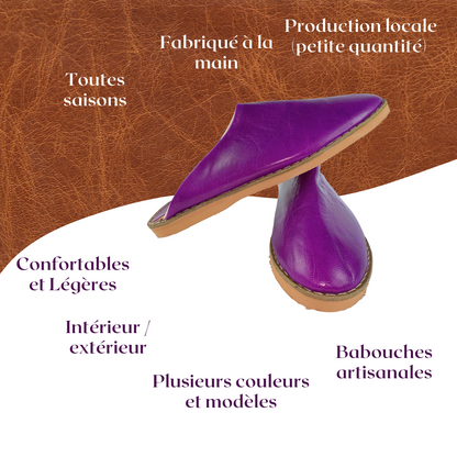 Babouche traditionnelle en cuir confortable et résistante pour femme - Coloris Violet