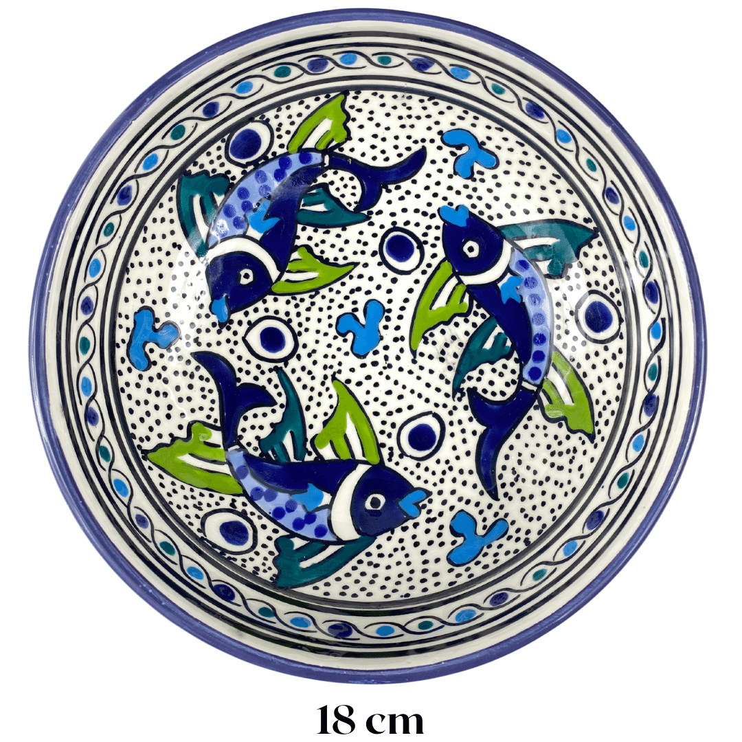 Bol en céramique fabrication artisanale - Coloris Bleu/Poisson Bleu - 18 cm