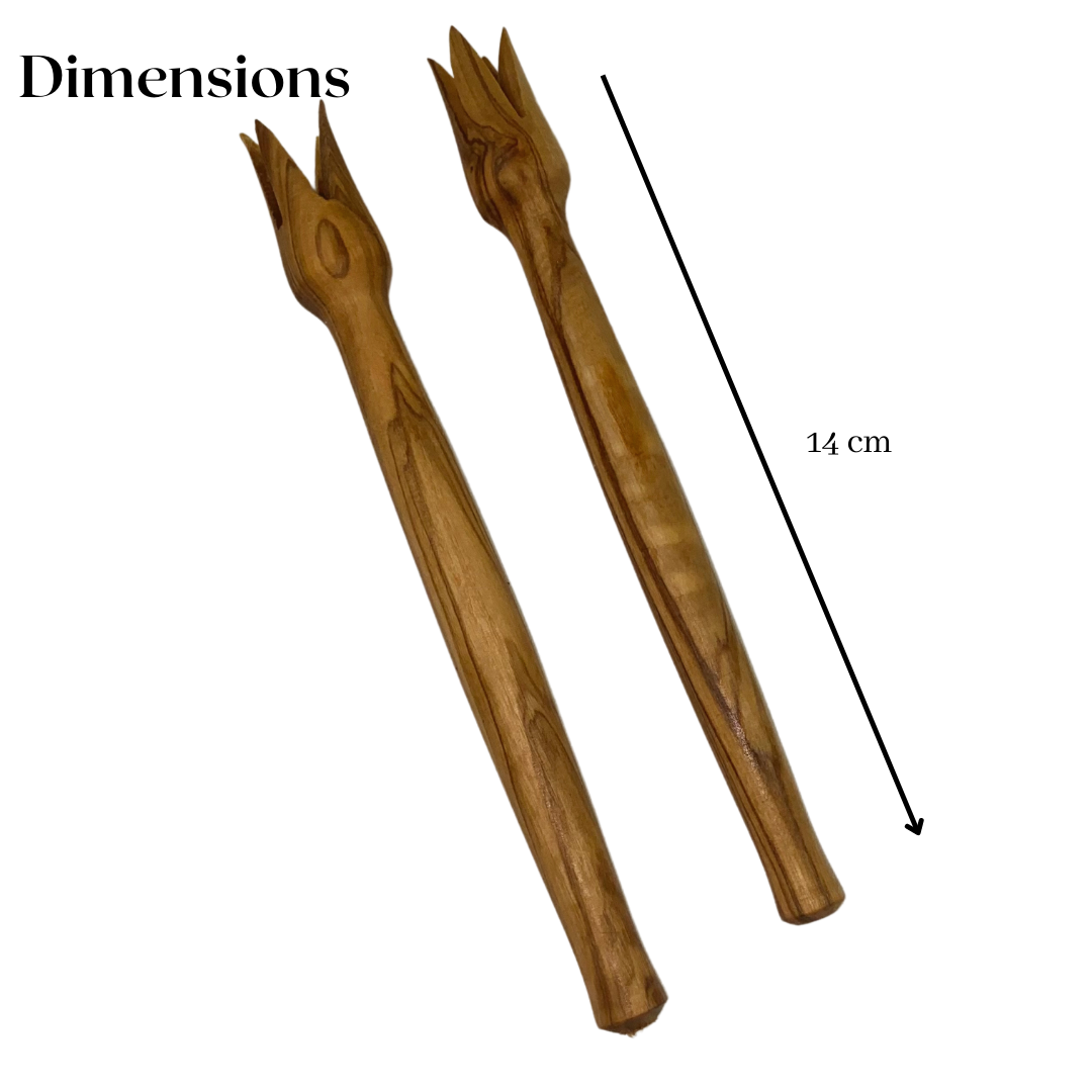 Pique apéritif en bois d'olivier - Lot de deux - 14 cm