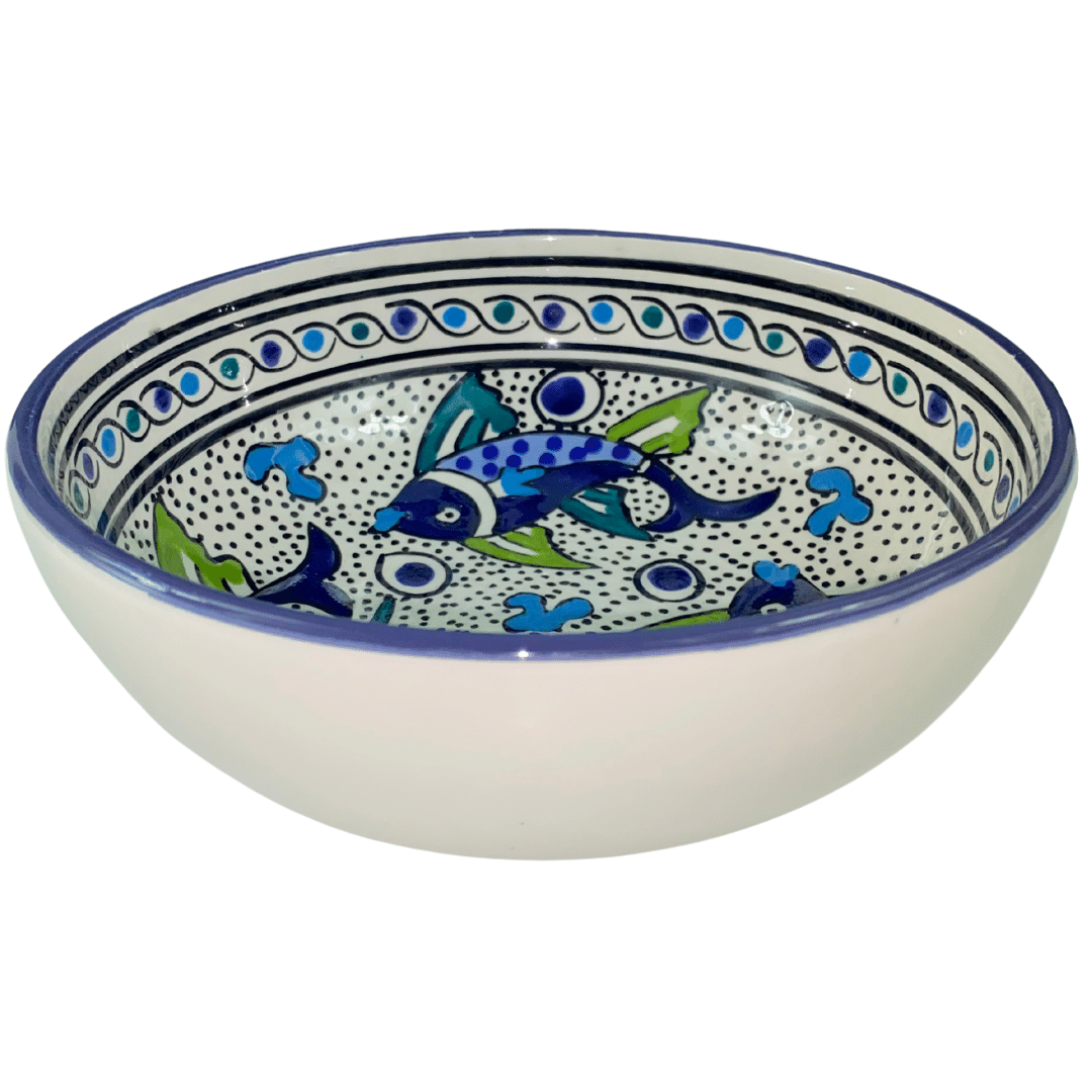 Handcrafted ceramic bowl - Color Blue/Blue Fish - 18 cm