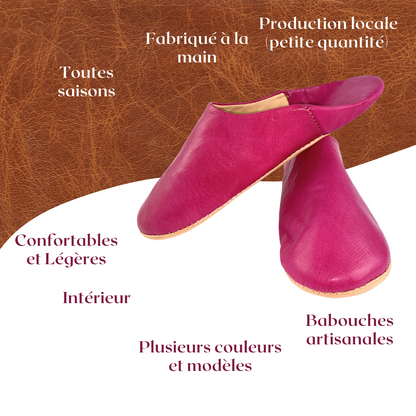 Babouche traditionnelle confortable en cuir souple pour femme – Coloris Rose