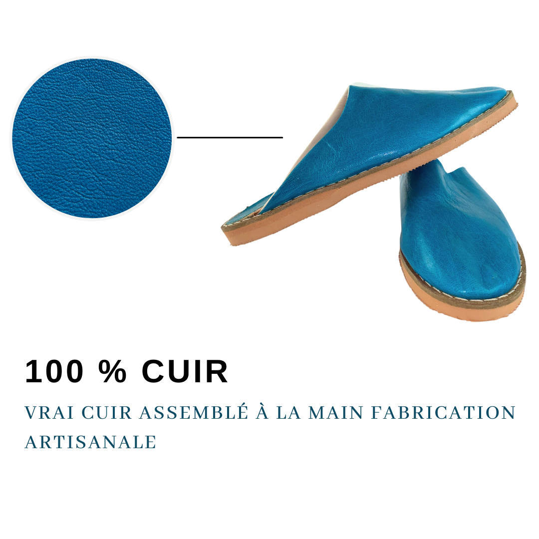 Traditional comfortable and resistant leather slippers for women - Color Blue