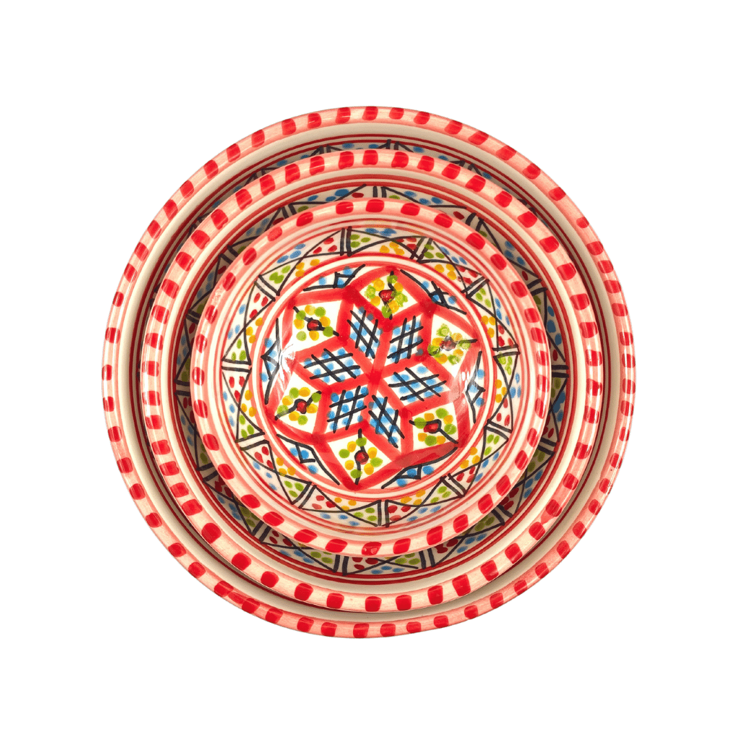 Bol en céramique fabrication artisanale - Chabka Rouge - Lot de 2 ou de 4 - Disponible en différentes tailles