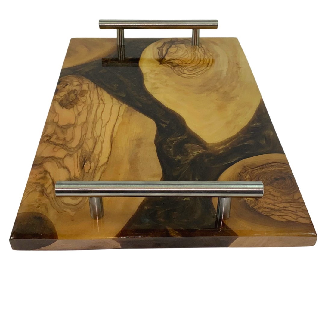 Olive wood and resin tray - Artistic and luxurious design - Dark Brown color