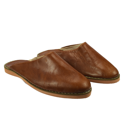 Traditional slippers in comfortable and resistant leather for women - Color Light Brown