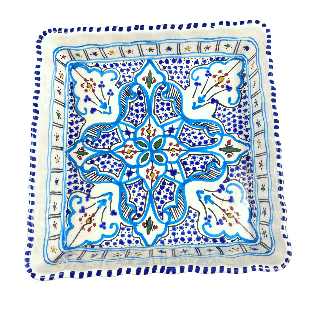 Plat à four carré ou rond en céramique - Turquoise Méditerranée - Différents modèles.