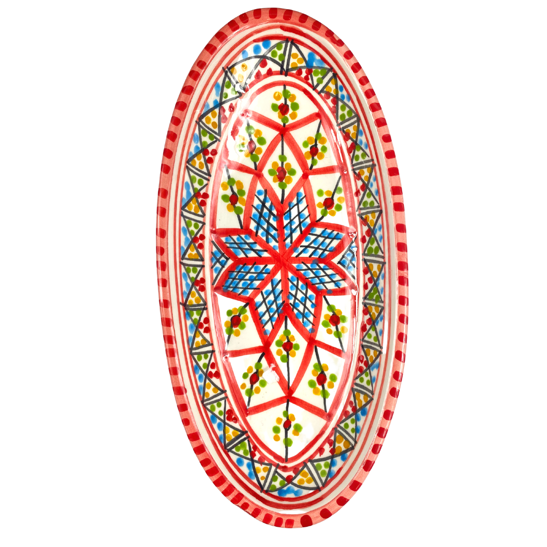 Plat de service en céramique fabriqué à la main - Chabka Rouge - Ovale - Disponible en différentes tailles