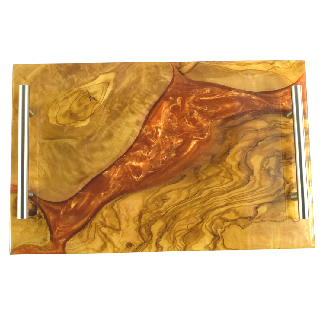 Olive wood and resin tray - Artistic and luxurious design - Color Light Brown