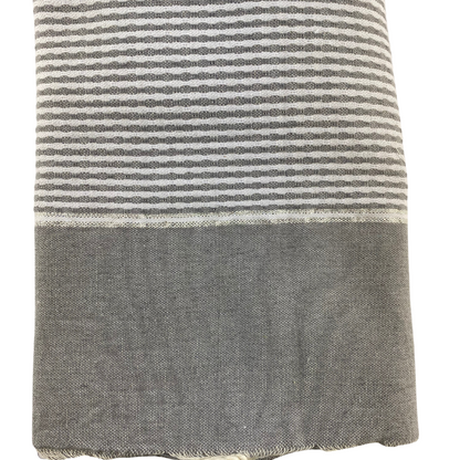 Handmade fouta - 200 x 100 cm - Color Gray with white stripe + small sequin border