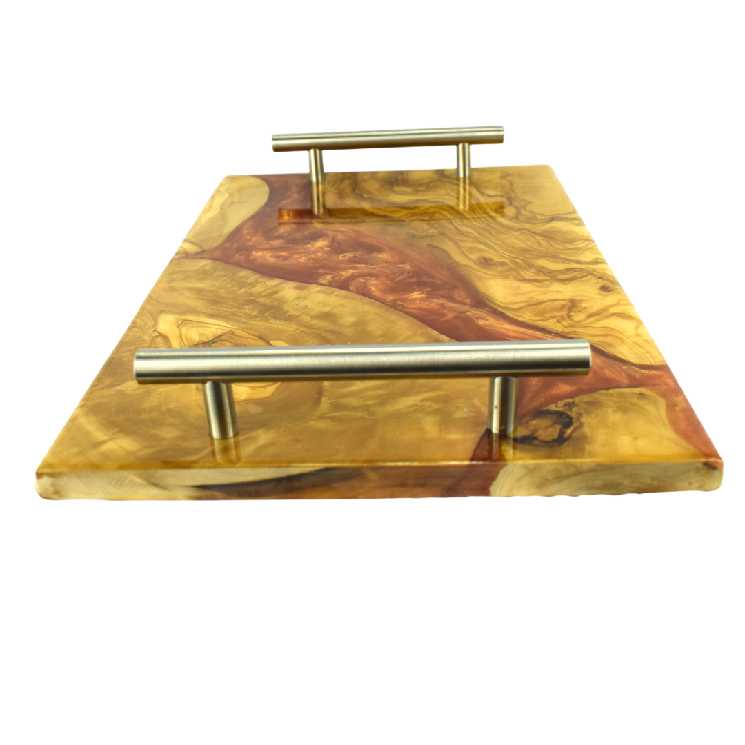 Olive wood and resin tray - Artistic and luxurious design - Color Light Brown