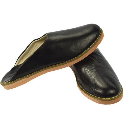 Traditional comfortable and resistant leather slippers for men - Color Black