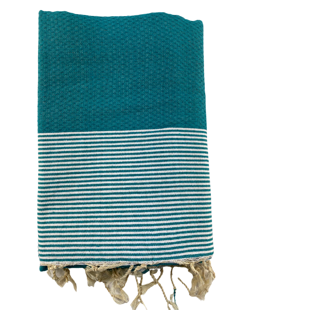 Handmade fouta - 200 x 100 cm - Color Turquoise blue with white stripes