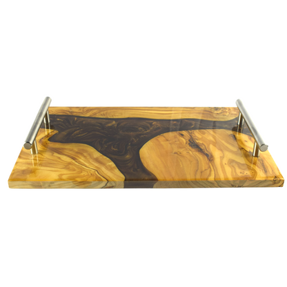 Olive wood and resin tray - Artistic and luxurious design - Dark Brown color