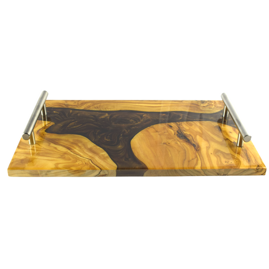 Olive wood and resin tray - Artistic and luxurious design - Dark Brown color