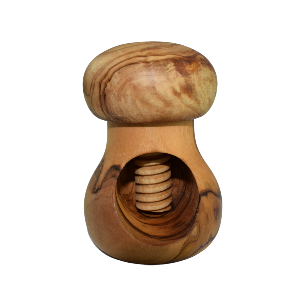 Casse Noix en forme de champignon en bois d'olivier - Mécanisme à vis - Ustensile de Cuisine - 10 x 6 cm