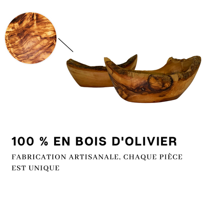 Coupelles en bois d'olivier - Fabrication artisanale - Lot de deux - 14 x 9 x 8 cm