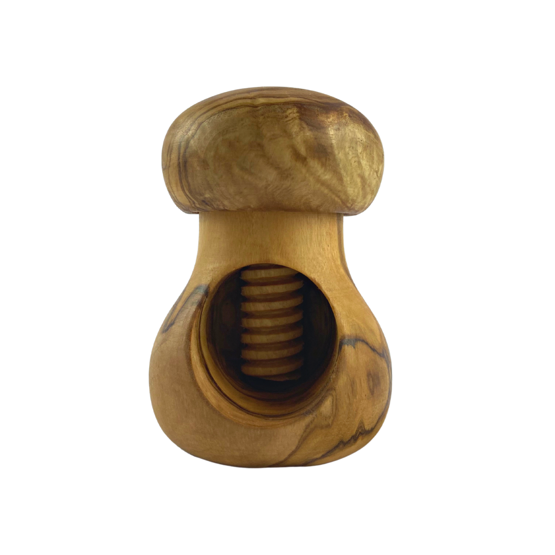 Casse Noix en forme de champignon en bois d'olivier - Mécanisme à vis - Ustensile de Cuisine - 10 x 6 cm