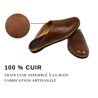 Babouche traditionnelle en cuir confortable et résistante pour homme – Coloris Marron foncé