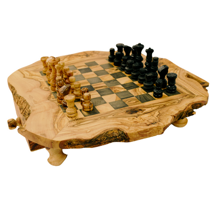 Échiquier en bois d'olivier avec pièces d'échecs - Différentes tailles disponibles