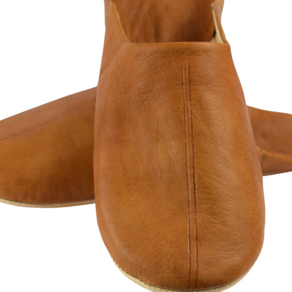 Babouche traditionnelle confortable en cuir souple pour femme – Coloris Camel