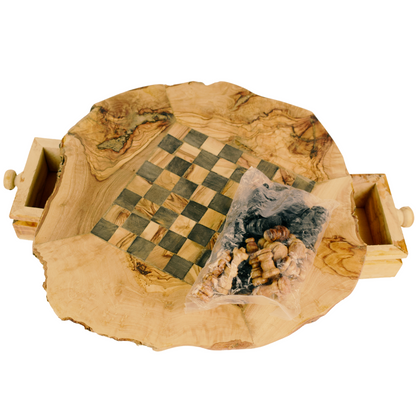 Olive wood chess board with chess pieces - Various sizes available