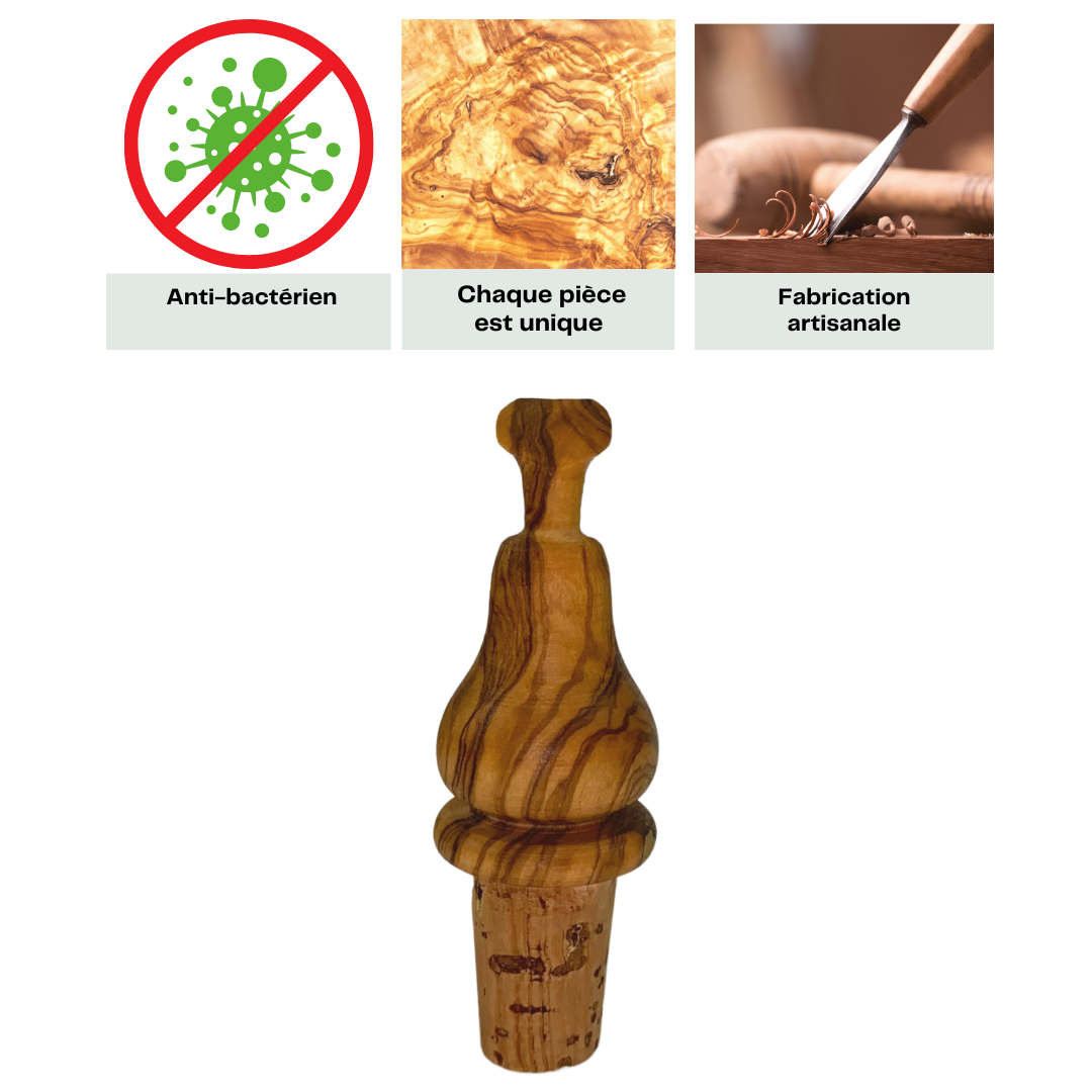 Bottle stopper in olive wood and cork - 10 cm