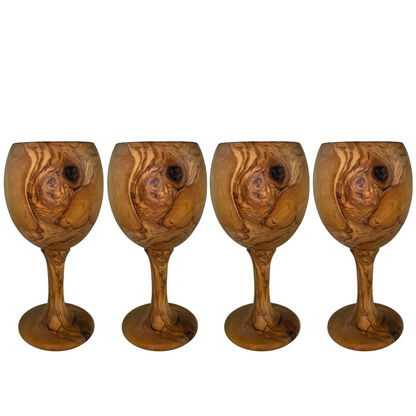 Olive wood glass - Handmade - Set of 4 - 16 x 15 cm